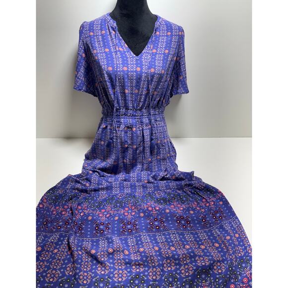 Cottage Core Lavender Women’s Sz Small Midi Dress Prairie Ruched Waist Pockets - Picture 1 of 7